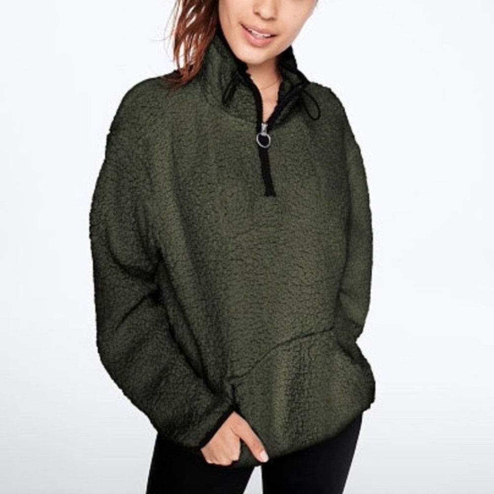 VS PINK Furry Quarter Zip Sherpa Pullover